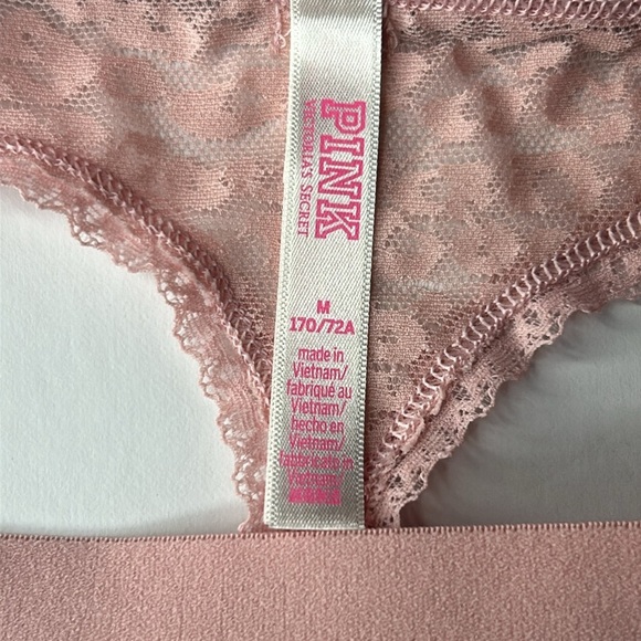 PINK Victoria’s Secret Dusty Rose Sheer Leopard Lace Mesh Thong Panties Sz M NEW - Picture 13 of 17